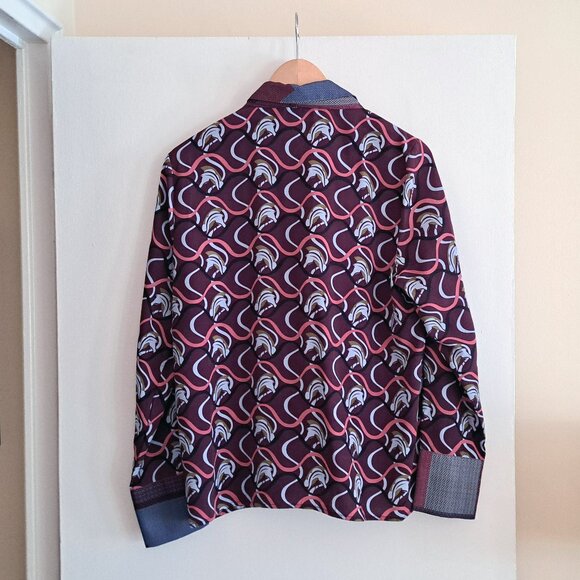 SIMONS Scarf Collar Printed Shirt, sz large - Picture 4 of 10